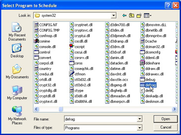 Select Program to Schedule window